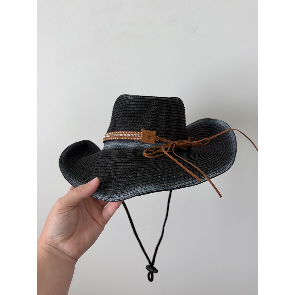 Women's Straw Cowgirl Hat β Black β One Size β New